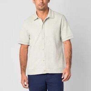 Stafford Mens Gray Knit Short Sleeve Regular Fit Button-Down Shirt Sizes 2XL NWT